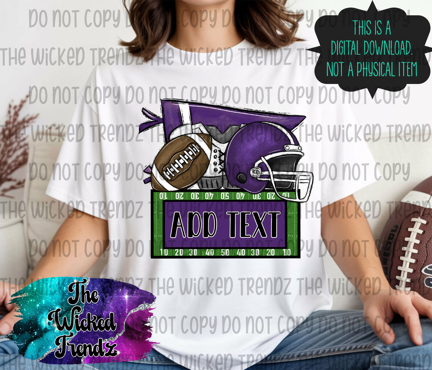 Purple Football Team Name Plate Mascot Digital Design