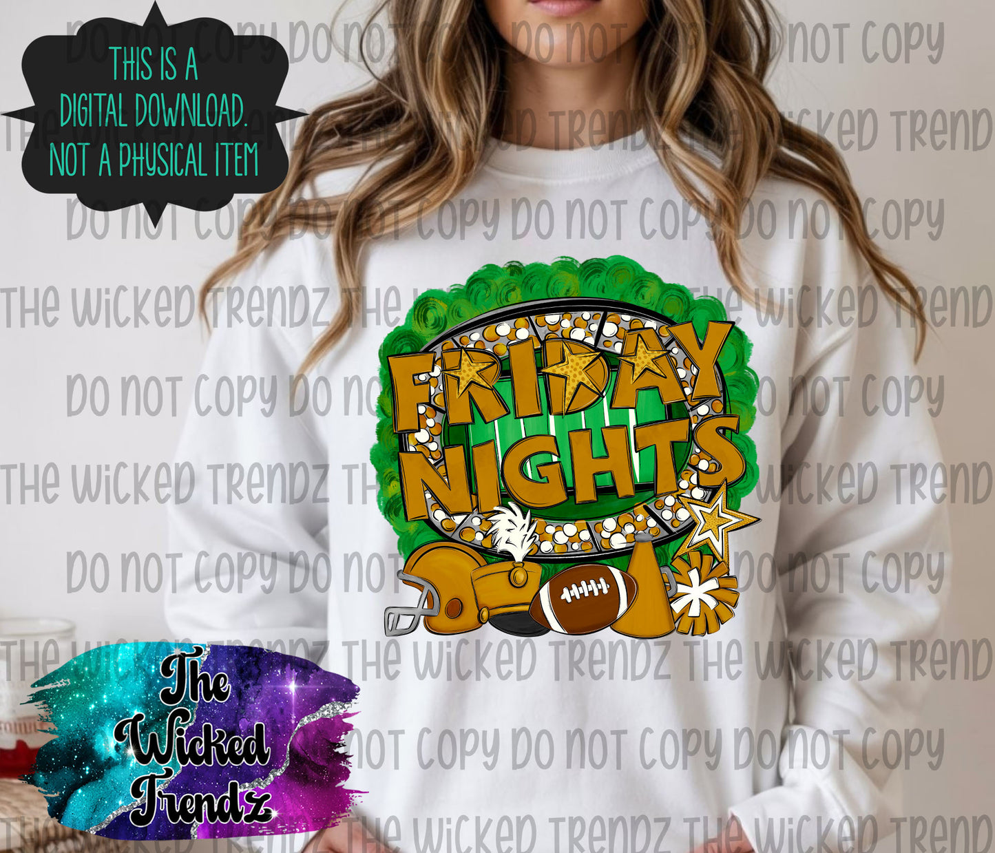Friday Nights Gold Football Cheer Band Team Digital Design