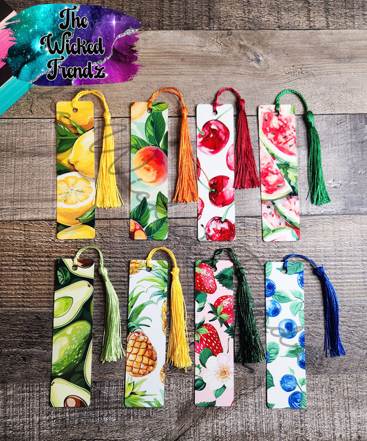 Fruit Lemons Watermelons Peaches Blueberries Avocado Metal Bookmark Library Reading Book Club Gift