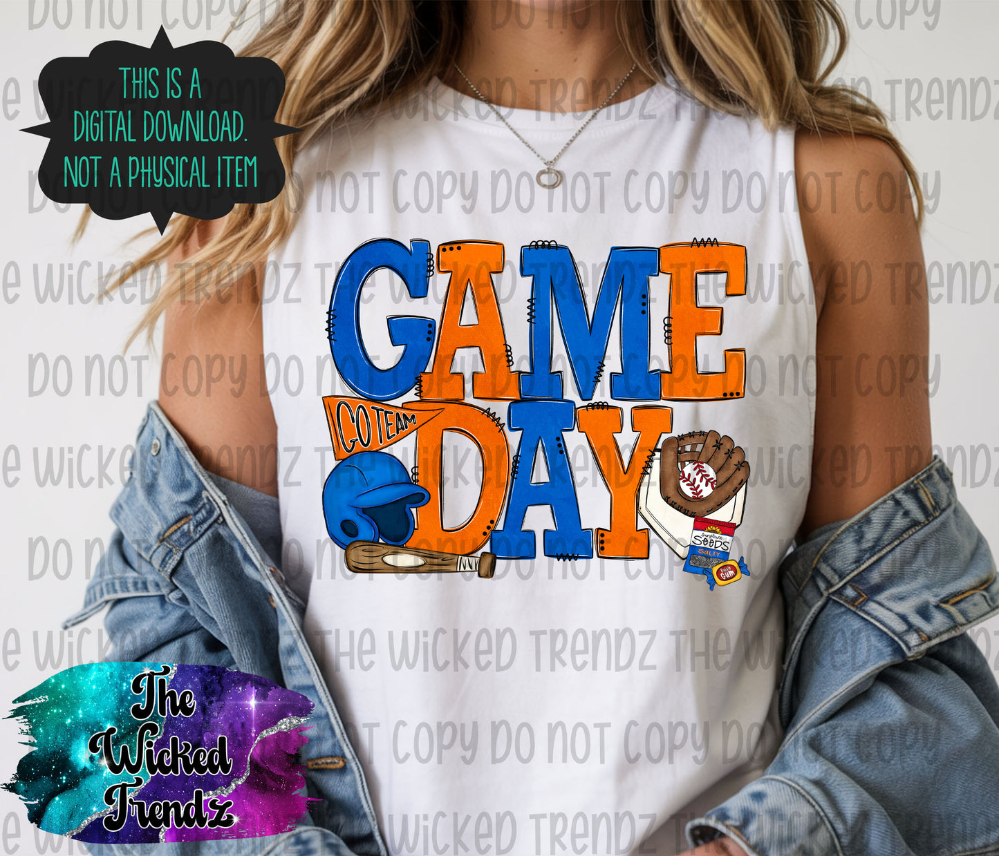 Game Day Blue and Orange Baseball Team Digital Design