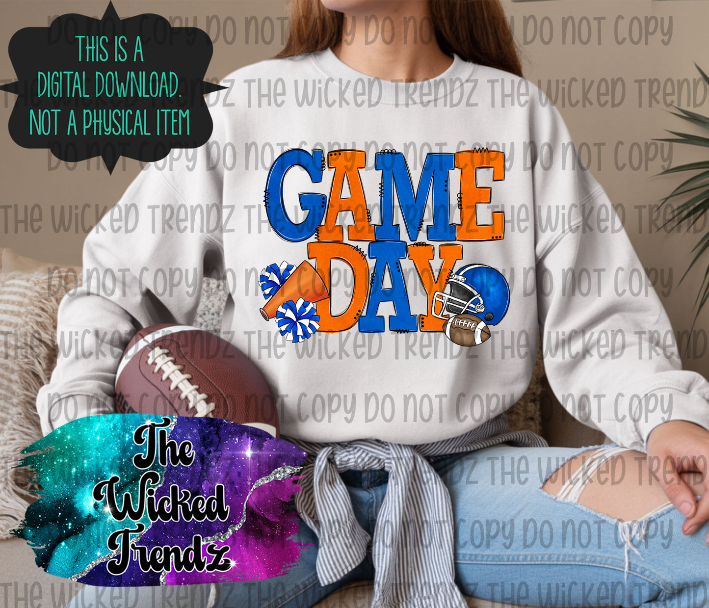 Game Day Blue and Orange Football Cheer Team Digital Design