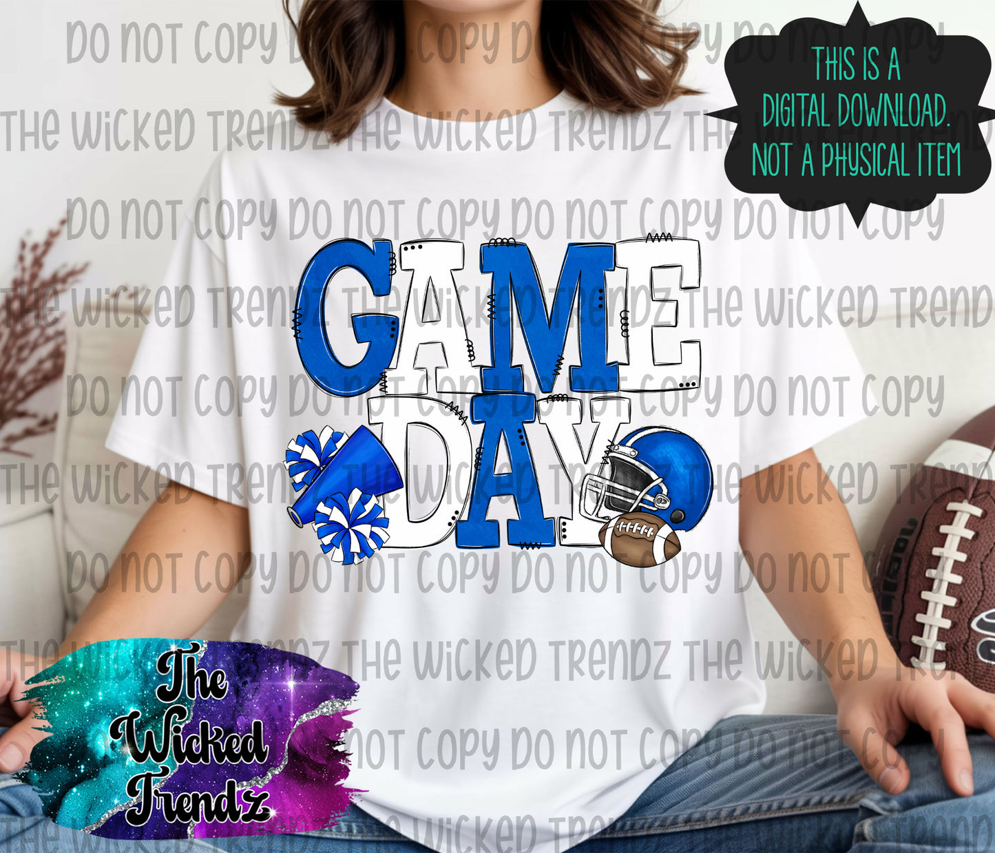 Game Day Blue and White Football Cheer Team Digital Design