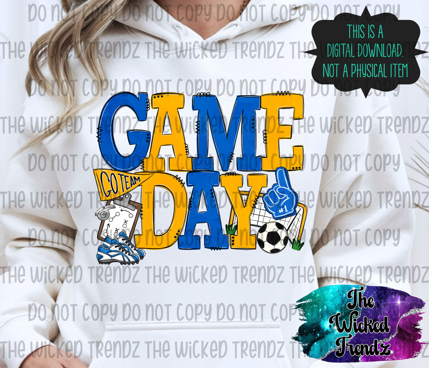 Game Day Soccer Team Blue and Yellow Colors Mascot Digital Design
