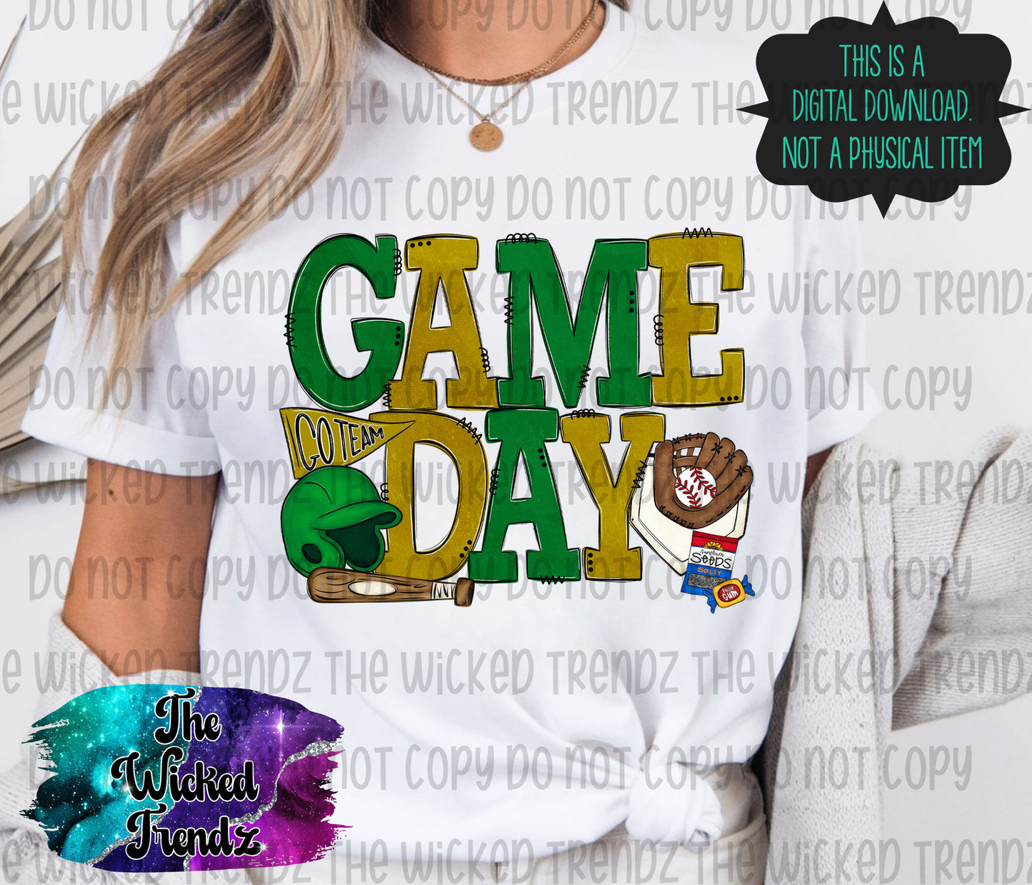 Game Day Green and Gold Baseball Team Digital Design