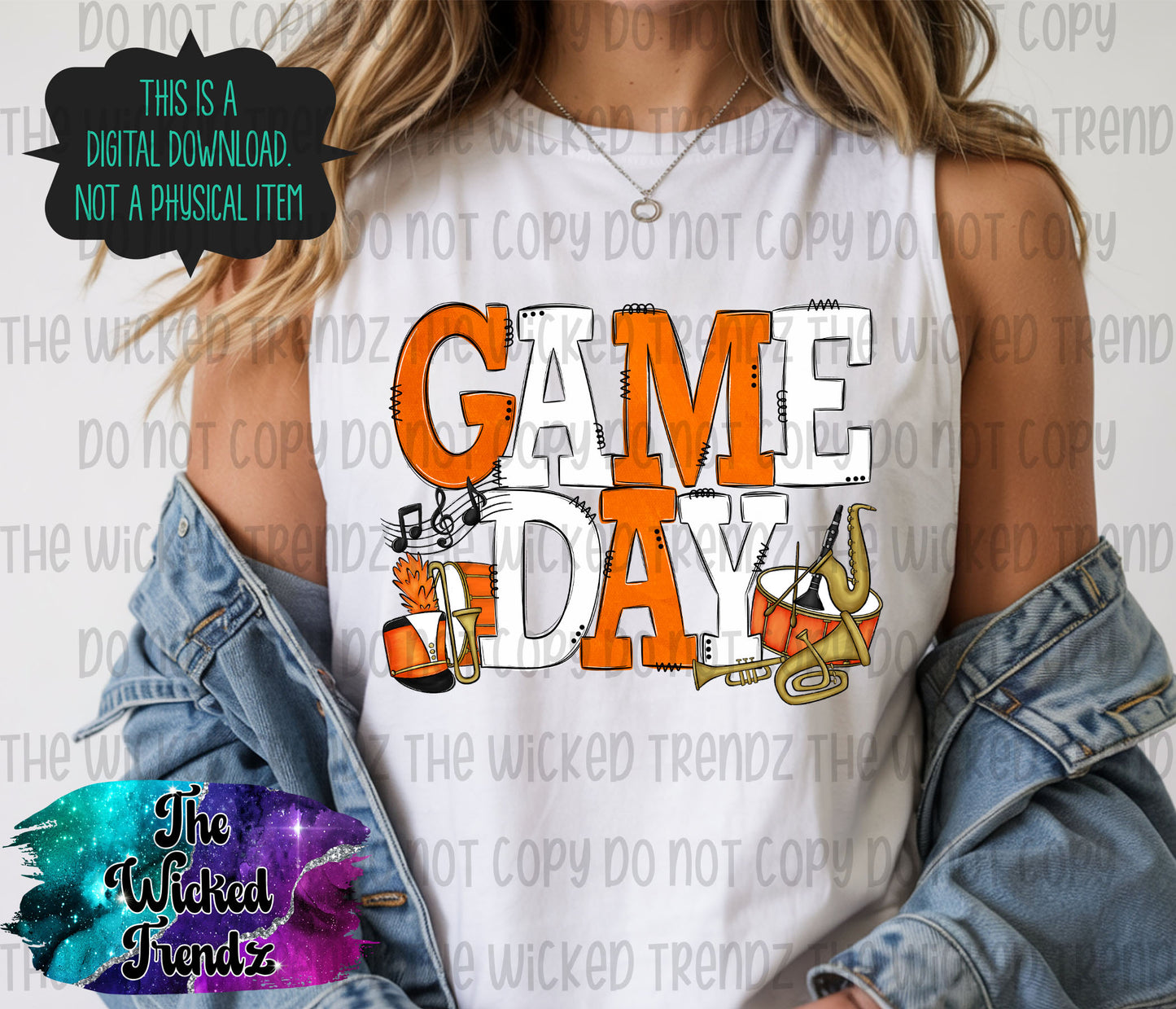 Game Day Marching Band Orange and White School Colors Digital Design