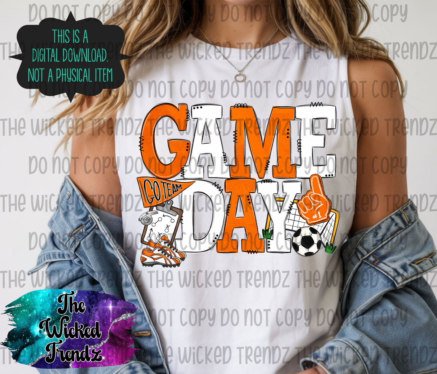 Game Day Soccer Team Orange and White Colors Mascot Digital Design