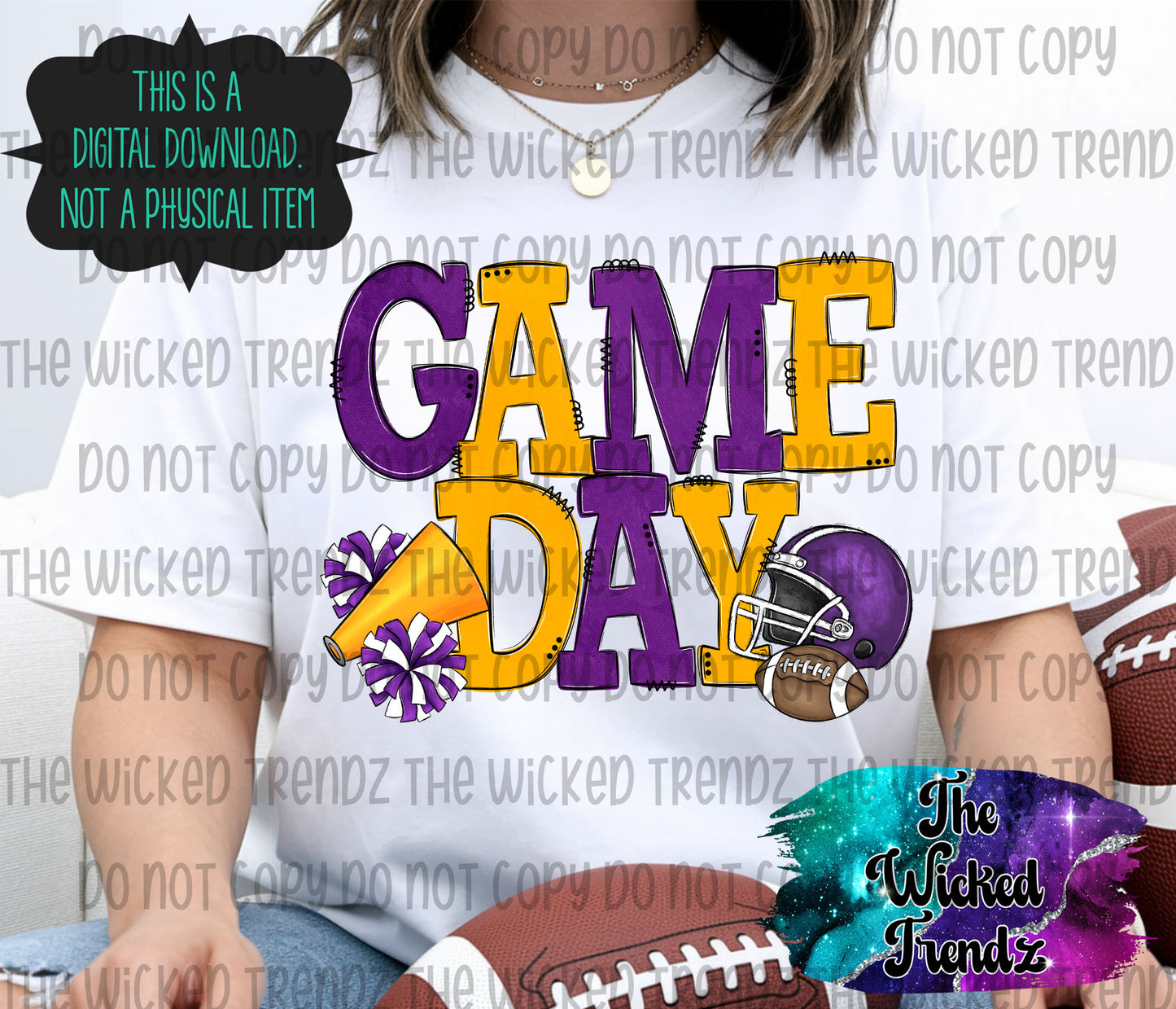 Game Day Purple and Yellow Football Cheer Team Digital Design