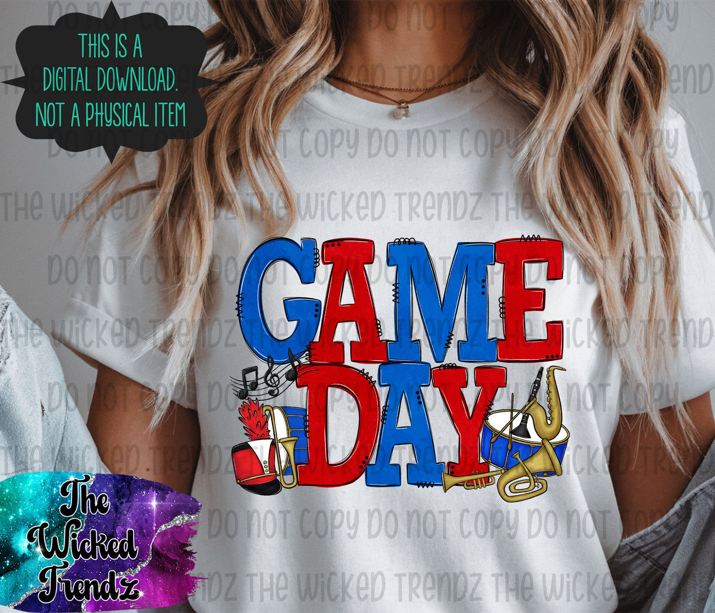 Game Day Marching Band Red and Blue School Colors Digital Design