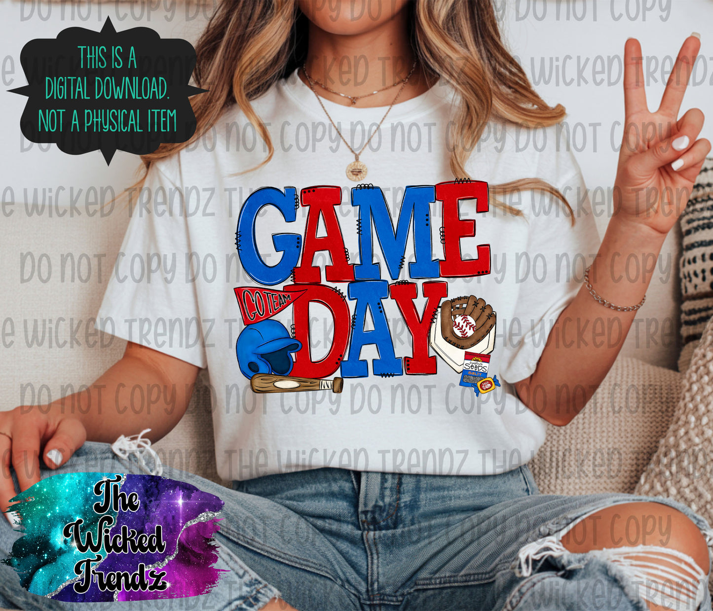 Game Day Red and Blue Baseball Team Digital Design