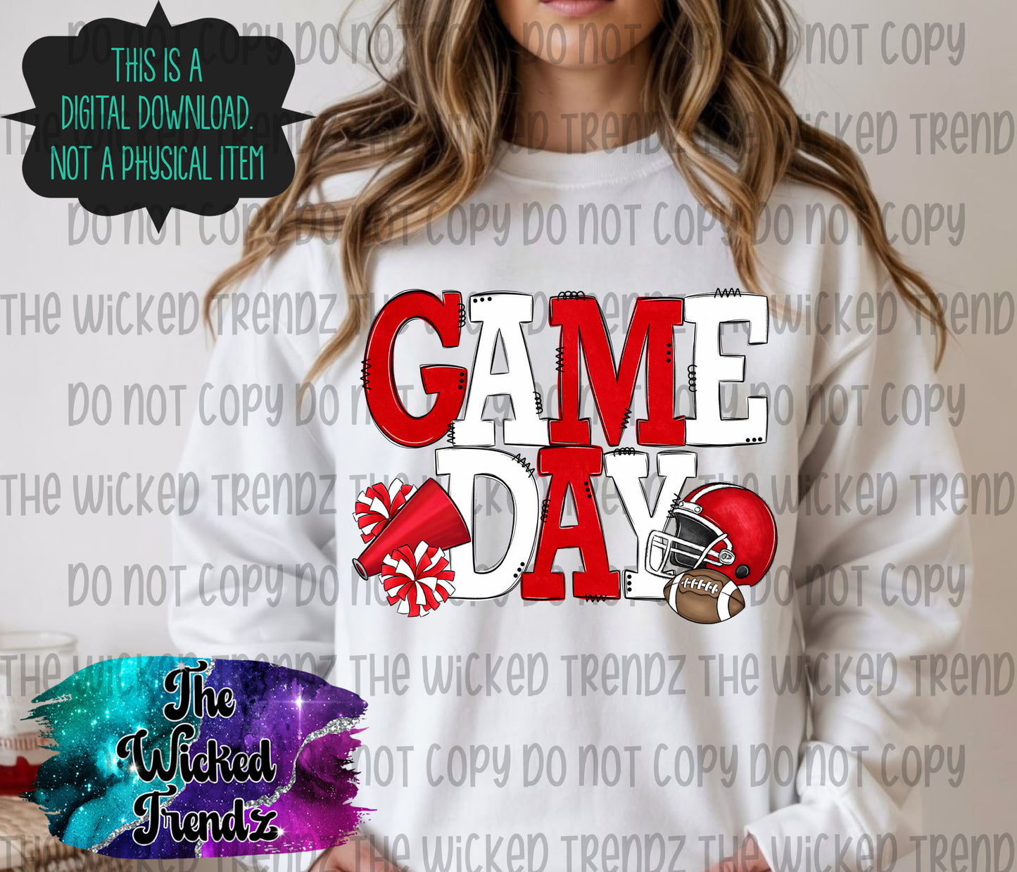 Game Day Red and White Football Cheer Team Digital Design