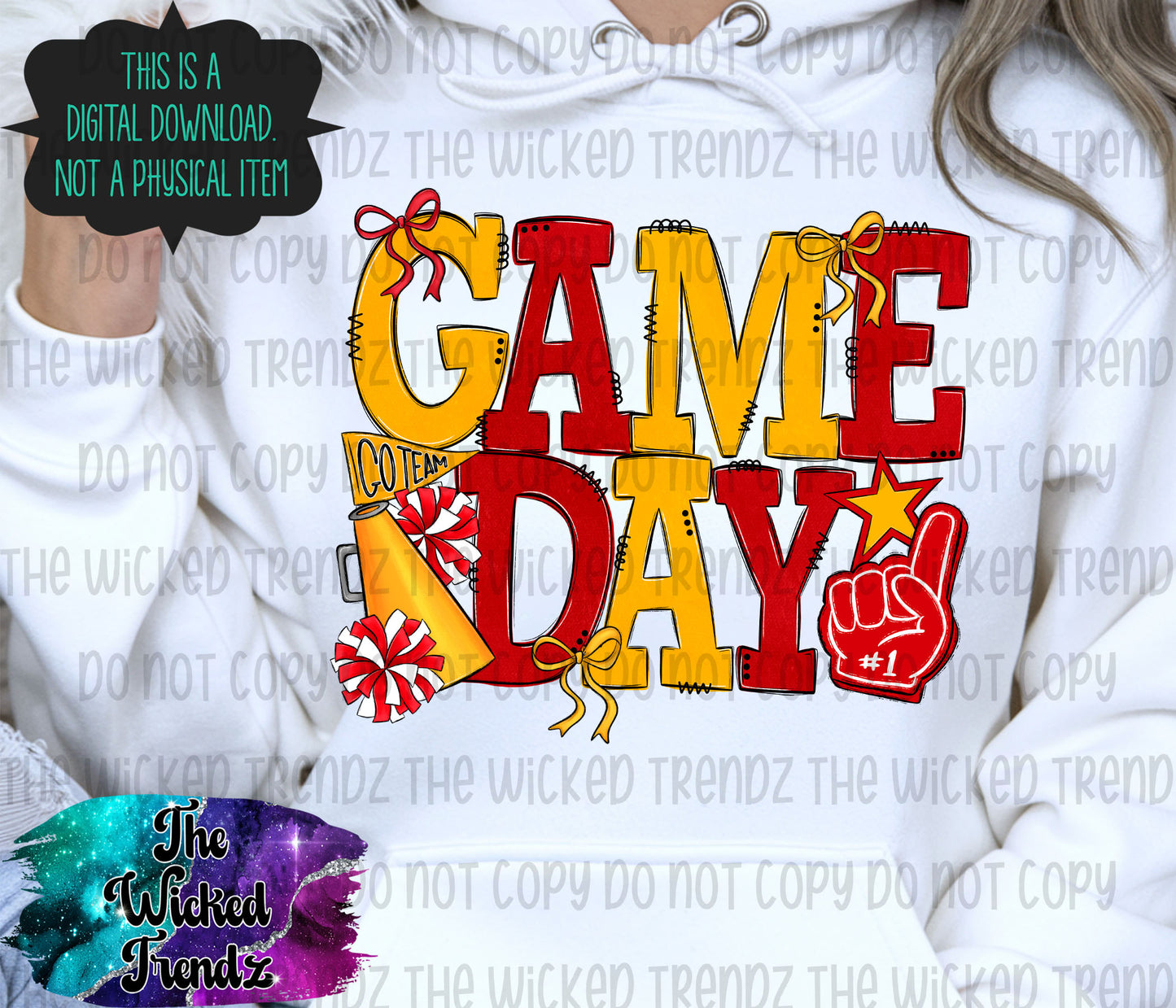 Game Day Red and Yellow Cheer Cheerleading Digital Design Spirit Shirt Design