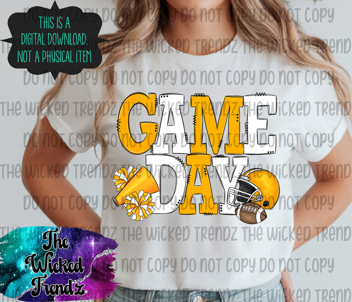 Game Day Yellow and White Football Cheer Team Digital Design