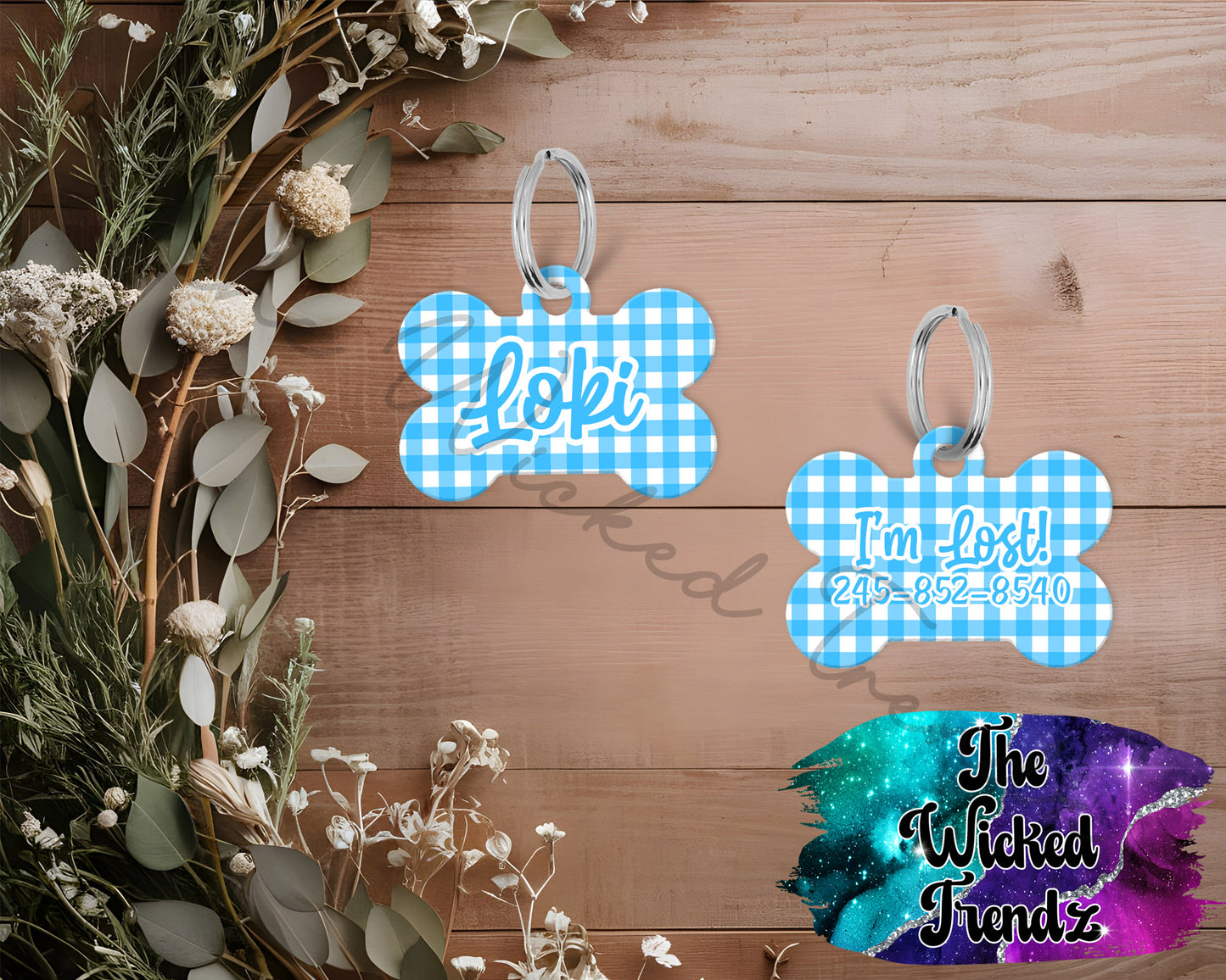 Gingham Pattern Plaid New Puppy Pet ID Dog Tag Personalized Custom Dog Name Phone Number