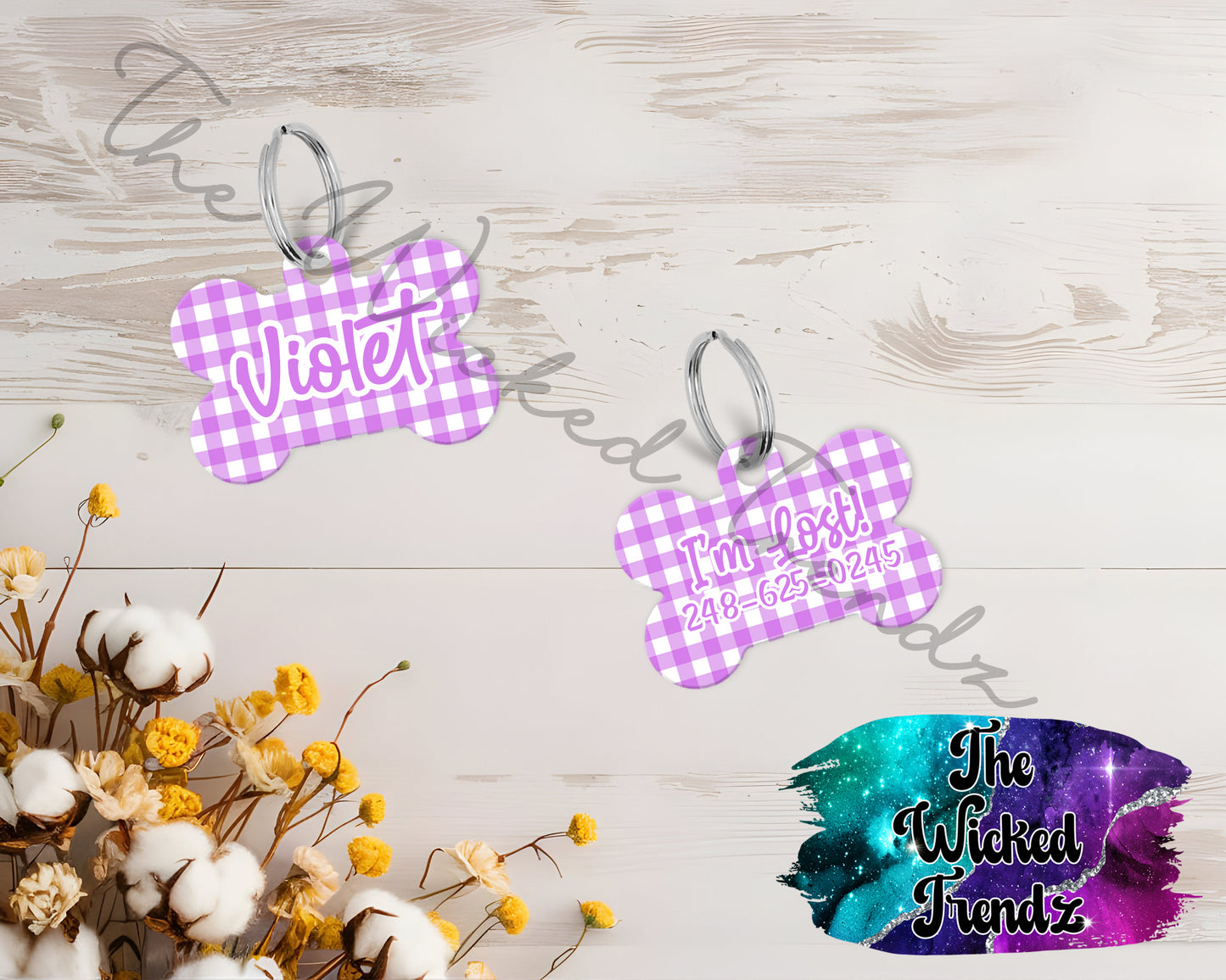 Gingham Pattern Plaid New Puppy Pet ID Dog Tag Personalized Custom Dog Name Phone Number