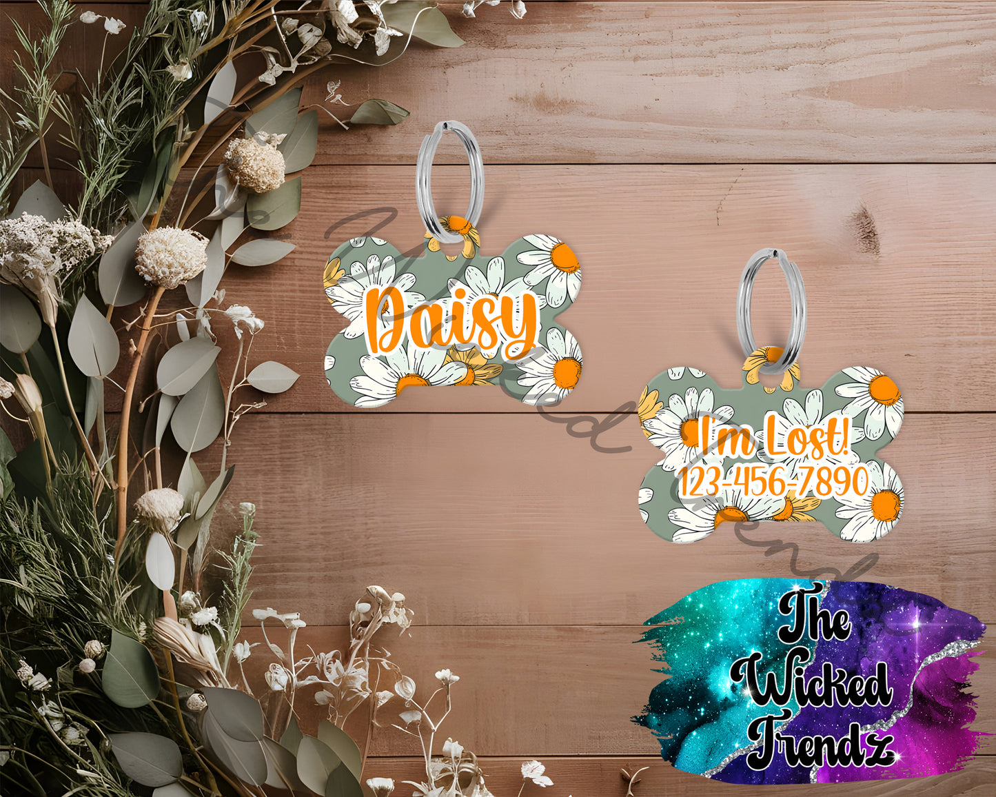 Wildflower Floral Flowers Daisy New Puppy Pet ID Dog Tag Personalized Custom Dog Name Phone Number