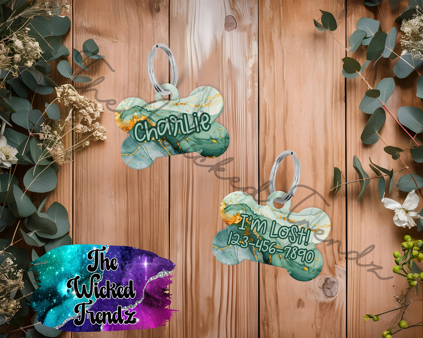 Marble Agate Geode Elegant Pet ID Dog Tag Personalized Custom Dog Name Phone Number