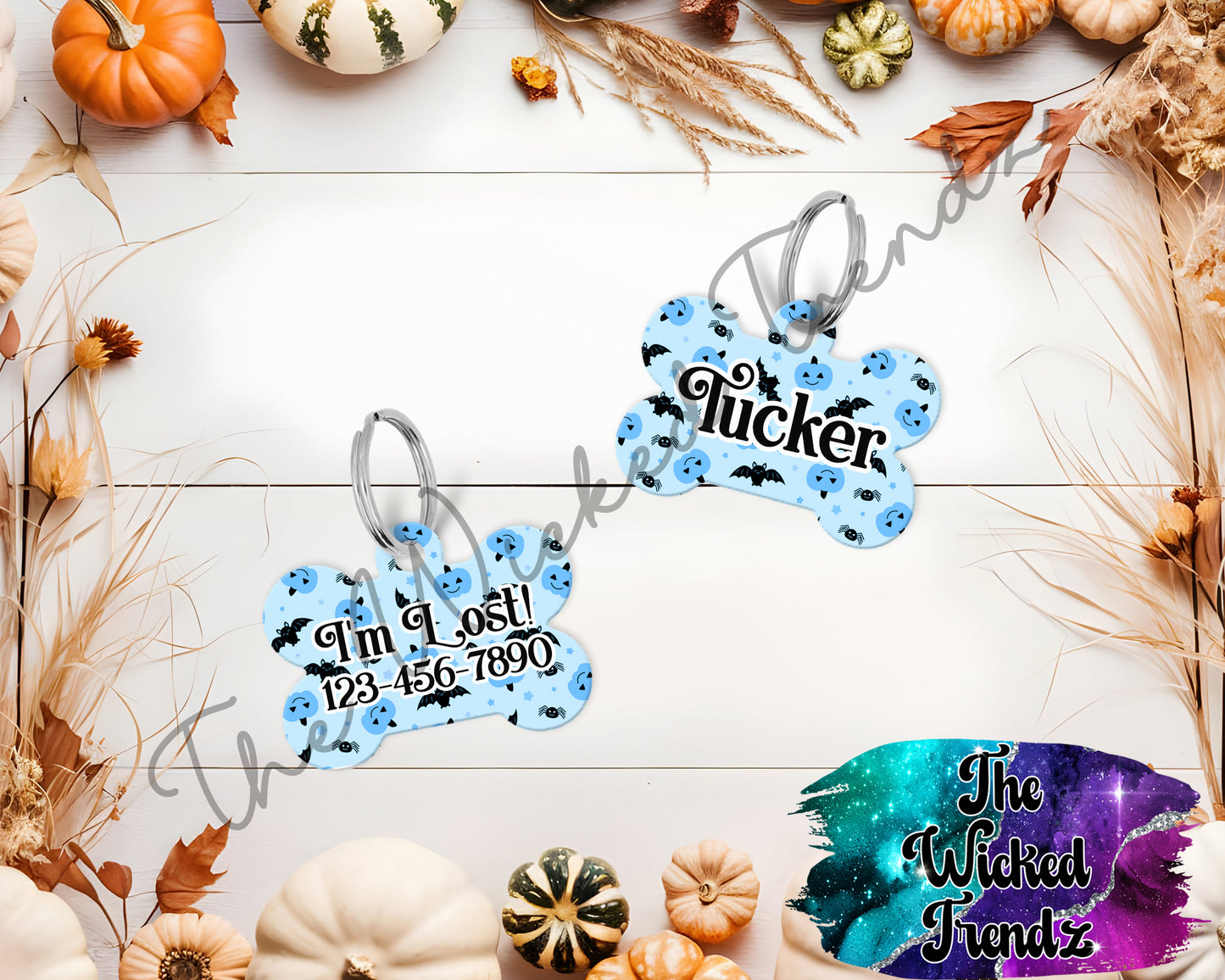 Halloween Fall Pumpkins Ghosts New Puppy Pet ID Dog Tag Personalized Custom Dog Name Phone Number