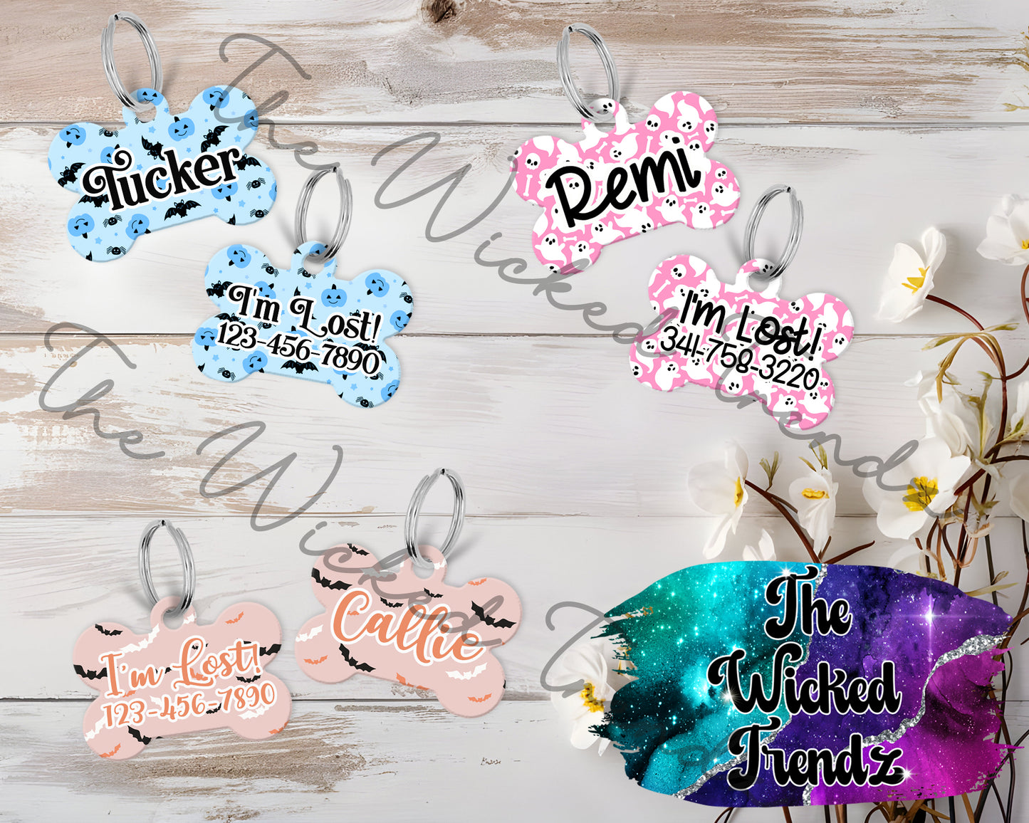 Halloween Fall Pumpkins Ghosts New Puppy Pet ID Dog Tag Personalized Custom Dog Name Phone Number