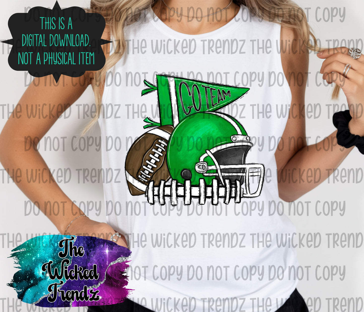Green Football Cheer Team Digital Design
