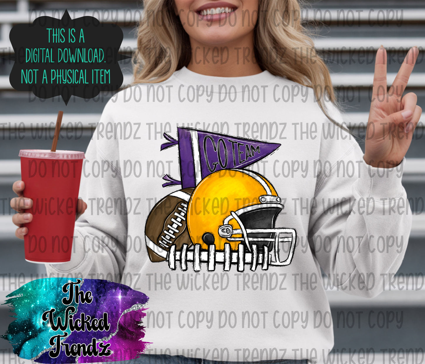 Purple and Yellow Gold Football Cheer Team Digital Design