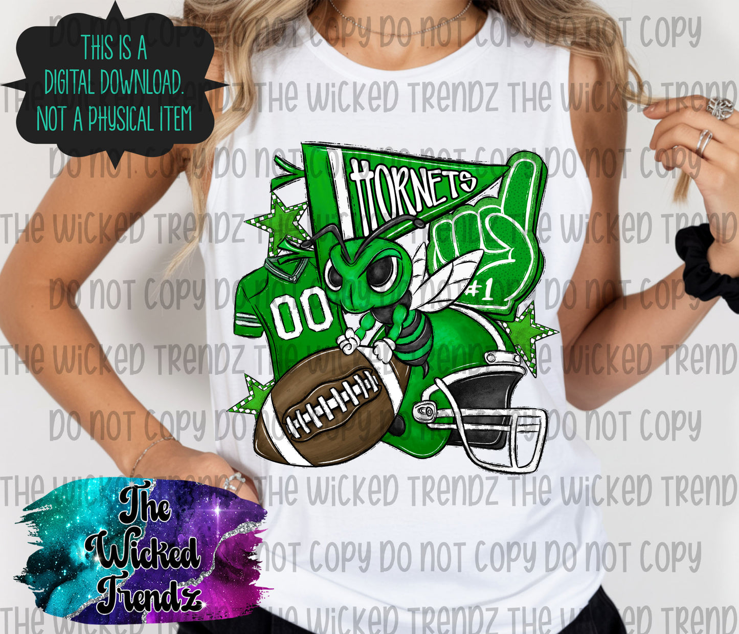 Green Hornets Football Mascot Digital Design