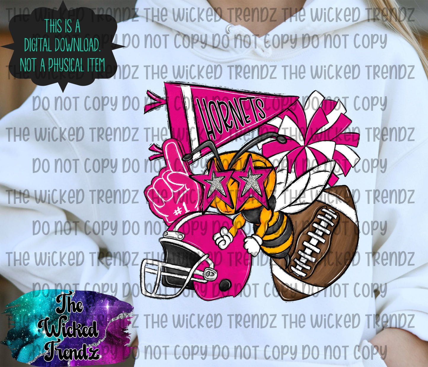 Hornets Pink Out Football Cheer Mascot Digital Design October Awareness