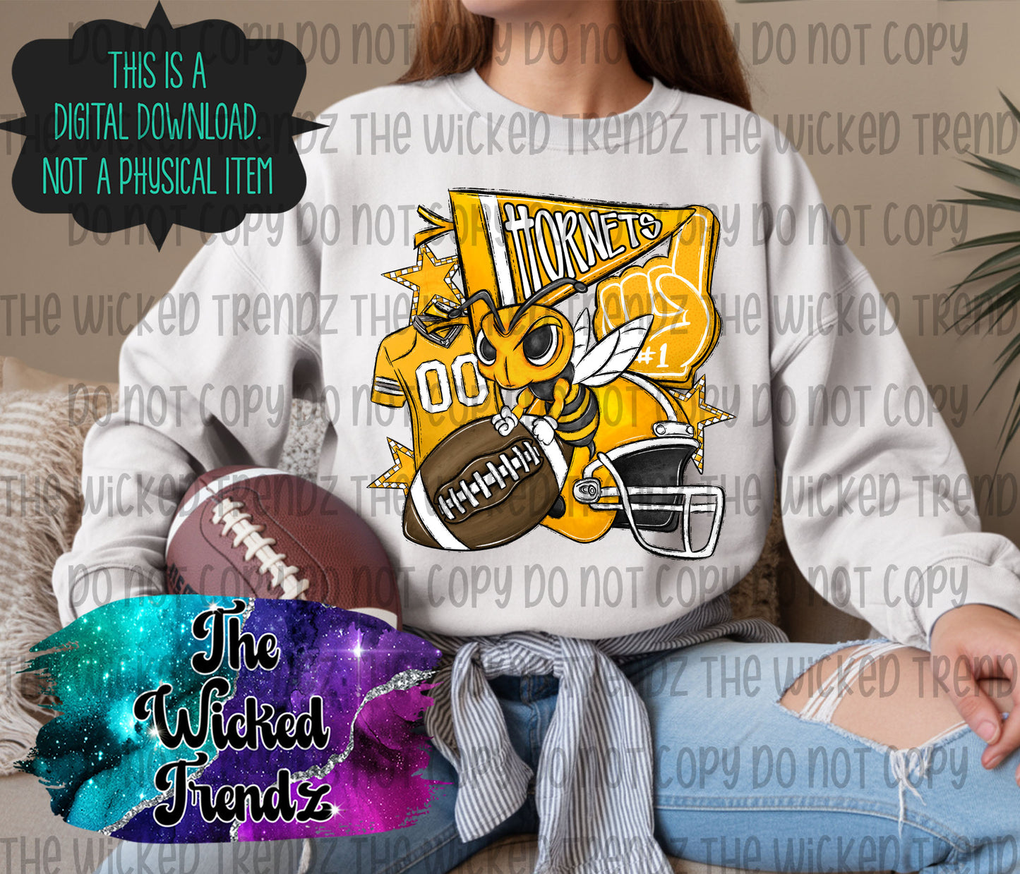 Yellow Hornets Football Mascot Digital Design
