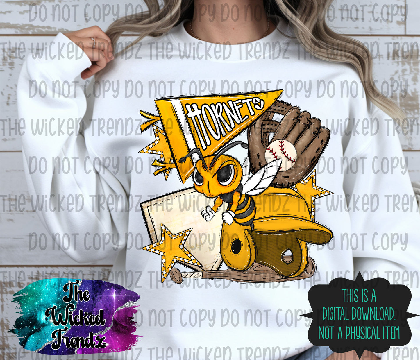 Hornets Yellow Baseball Team Mascot Digital Design