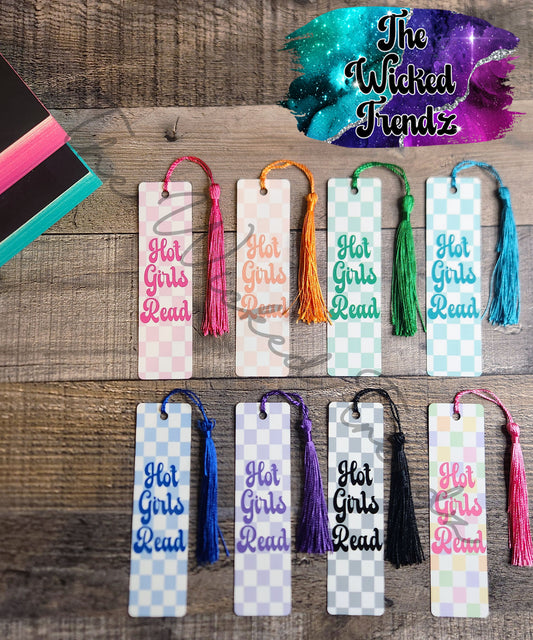 Hot Girls Read Checkered Print Retro Metal Bookmark Library Reading Book Club Gift