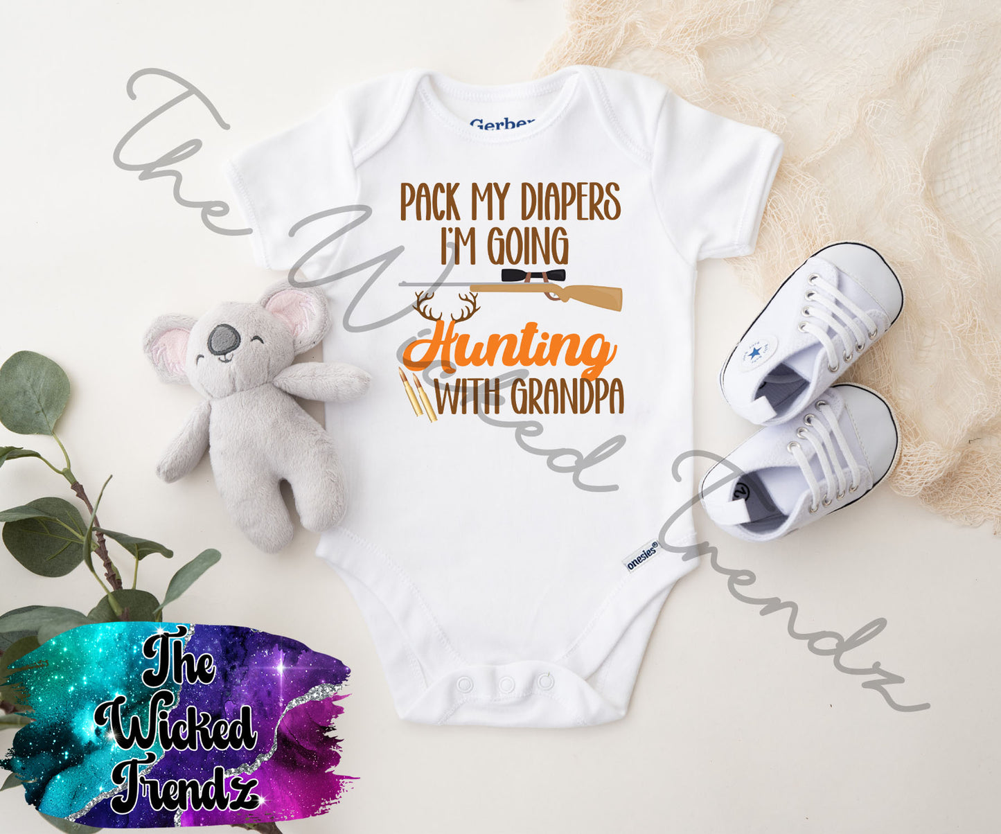 Baby Onesie© Pack My Diapers I'm Going Hunting With Grandpa Hunting Buddy Hunter