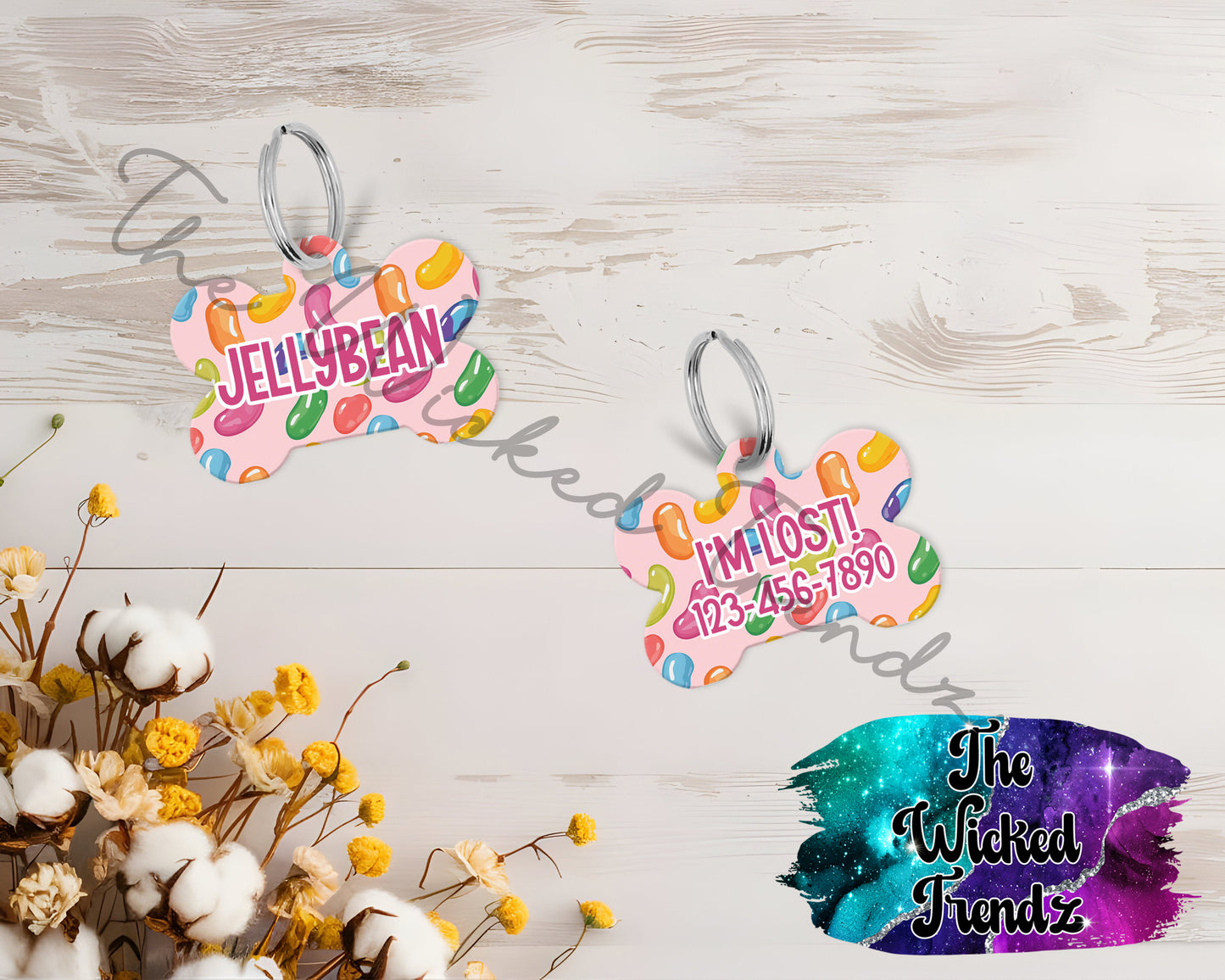 Jellybean Candy Cute Puppy Pet ID Dog Tag Personalized Custom Dog Name Phone Number