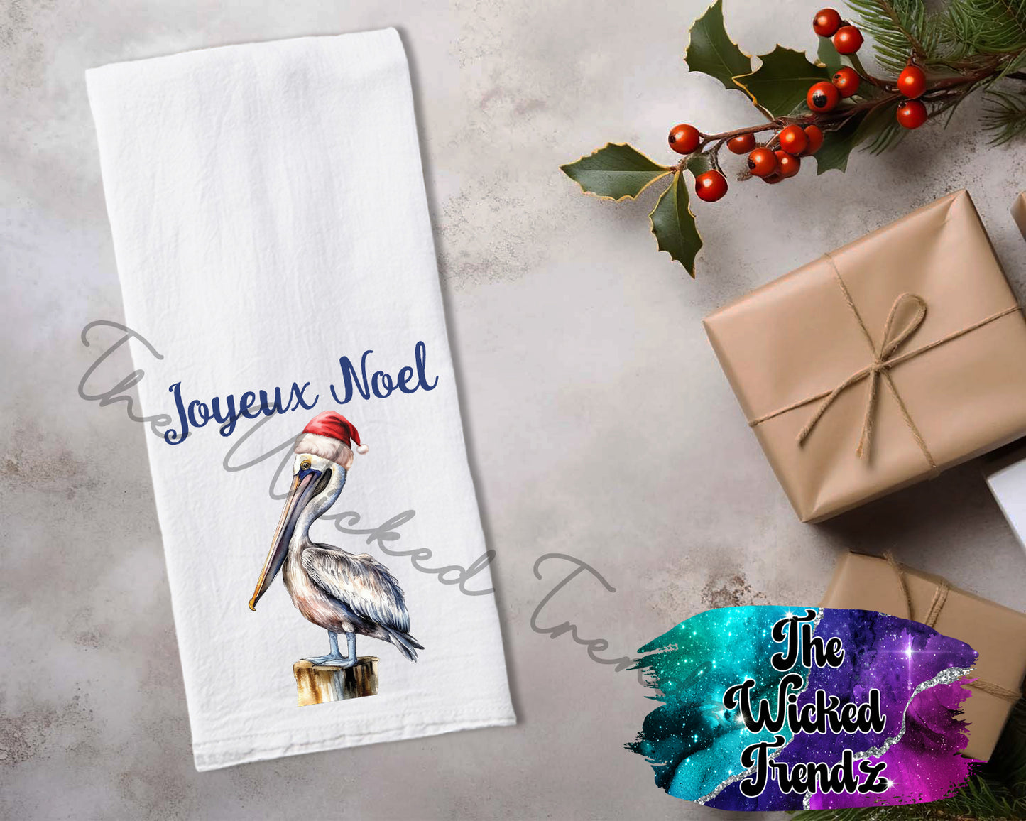 Louisiana Pelican Christmas Decor Joyeux Noel Decor Tea Towel Kitchen Towel Flour Sack Towel Gift