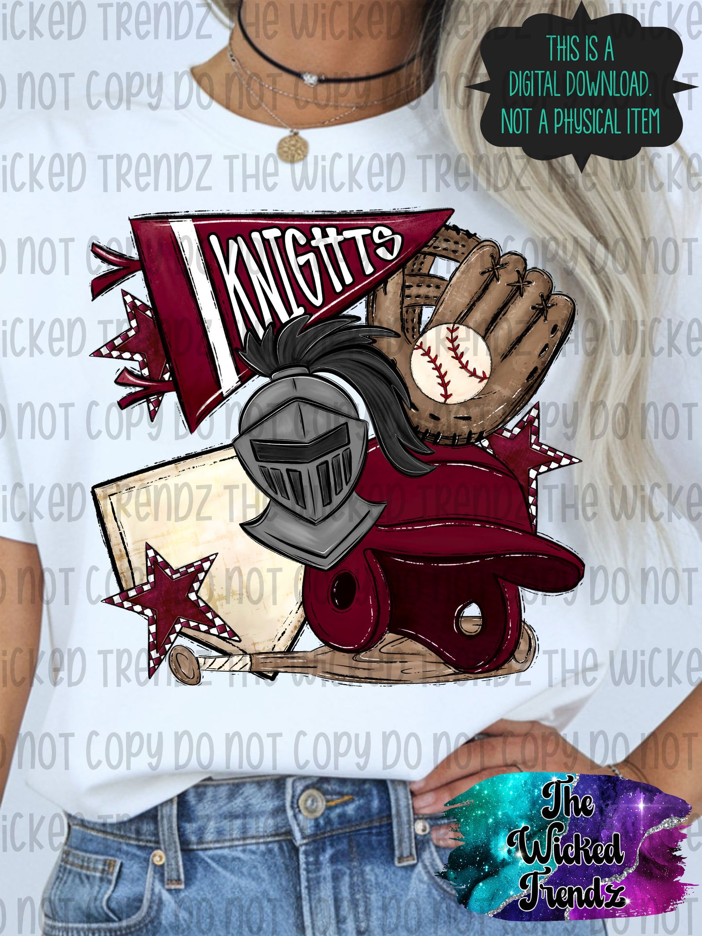 Knights Maroon Baseball Team Mascot Digital Design
