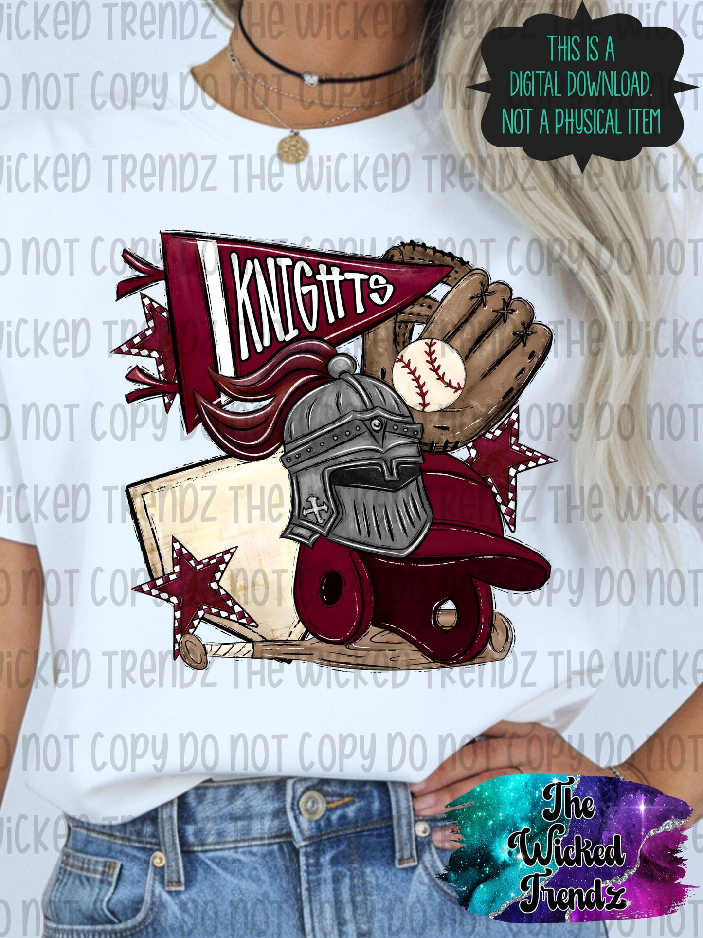 Knights Maroon Baseball Team Mascot Digital Design