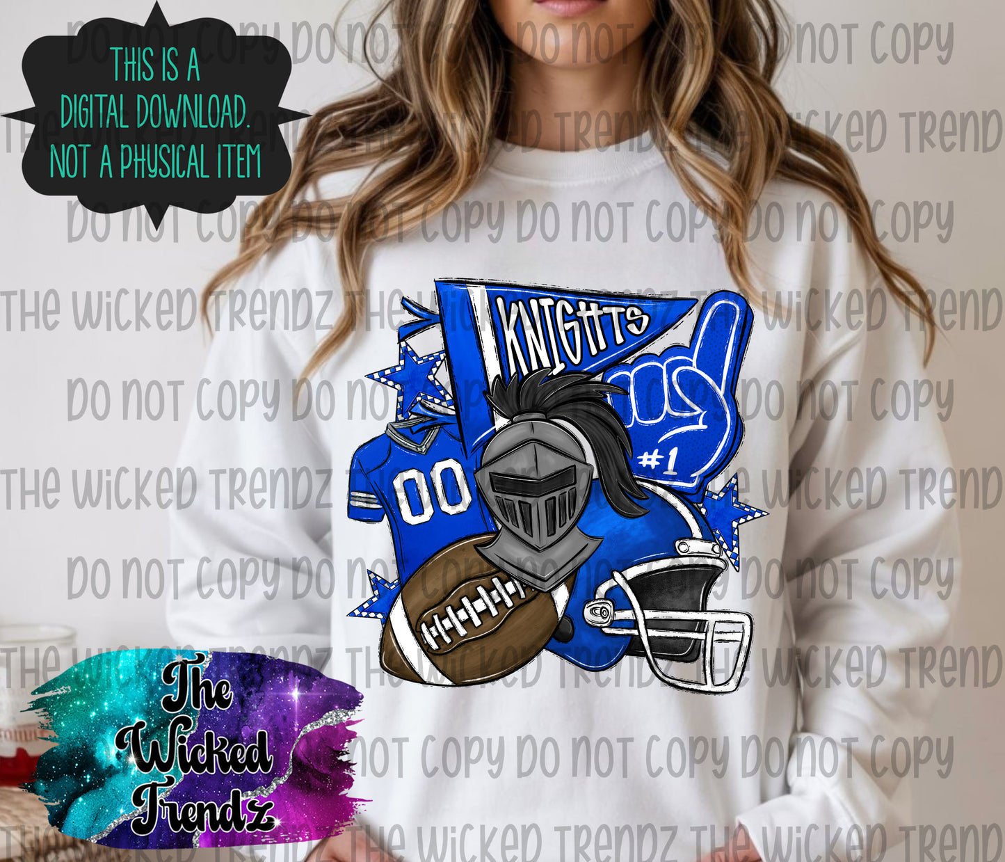 Knights Blue Football Mascot Digital Design