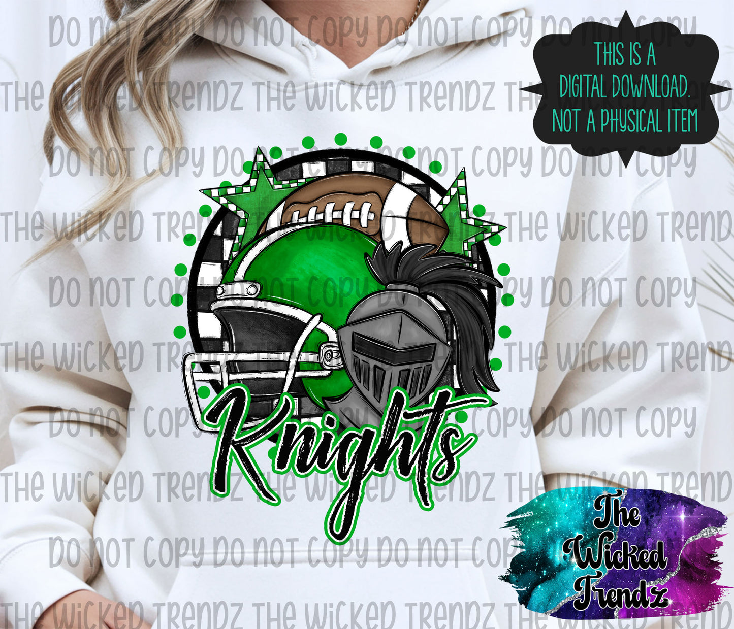 Knights Green Football Mascot Digital Design