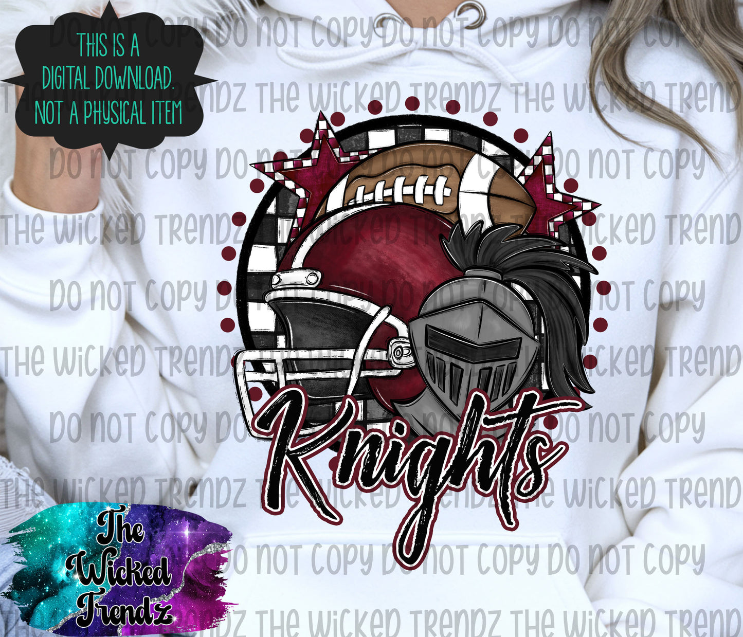 Knights Maroon Football Mascot Digital Design