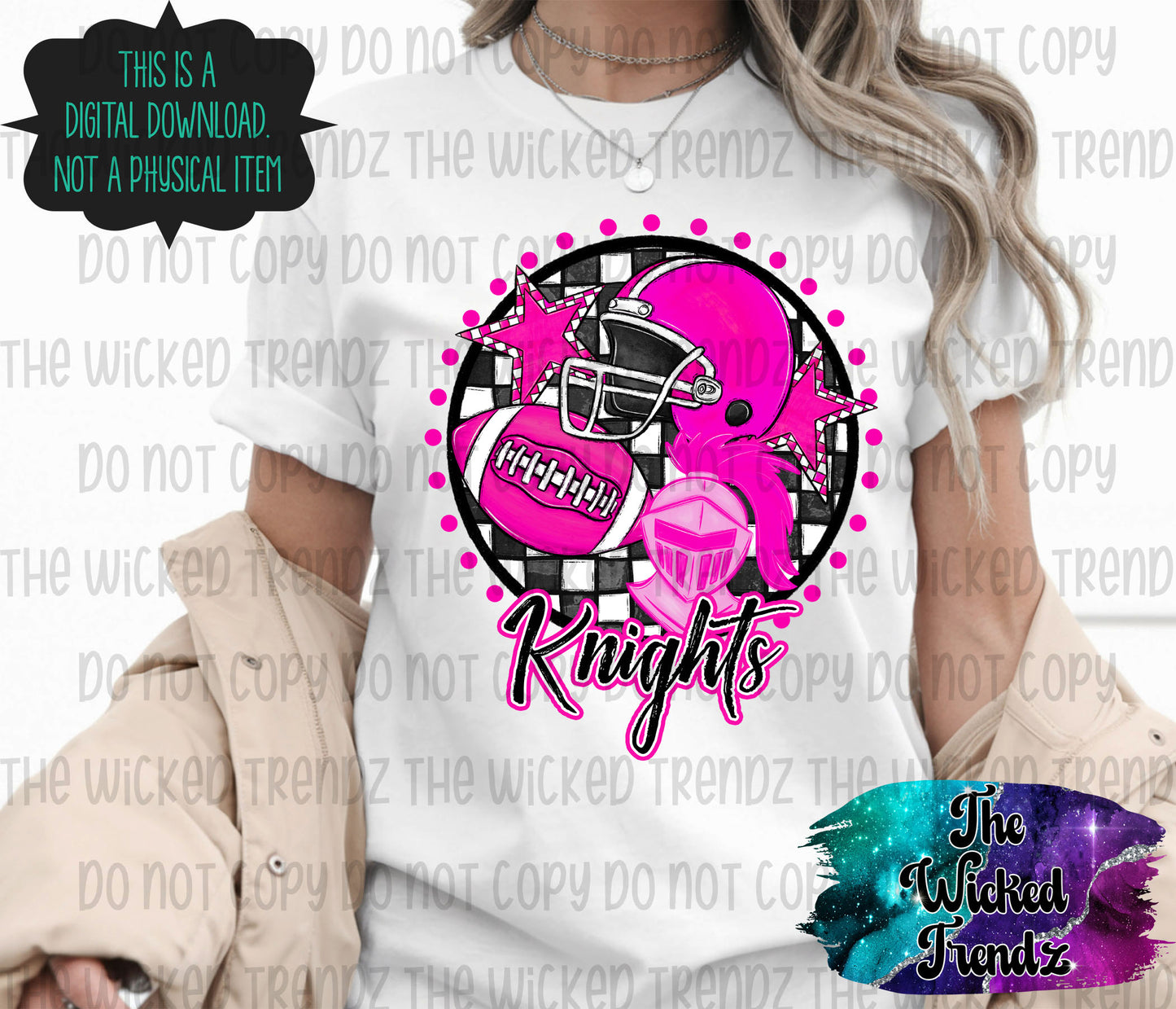 Knights Pink Out Football Cheer Mascot Digital Design October Awareness
