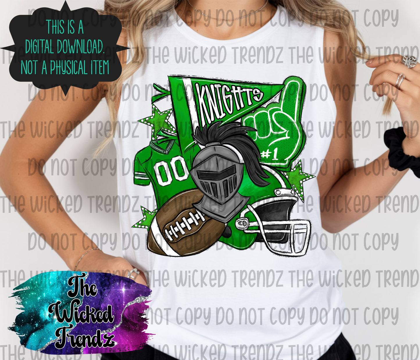 Knights Green Football Mascot Digital Design
