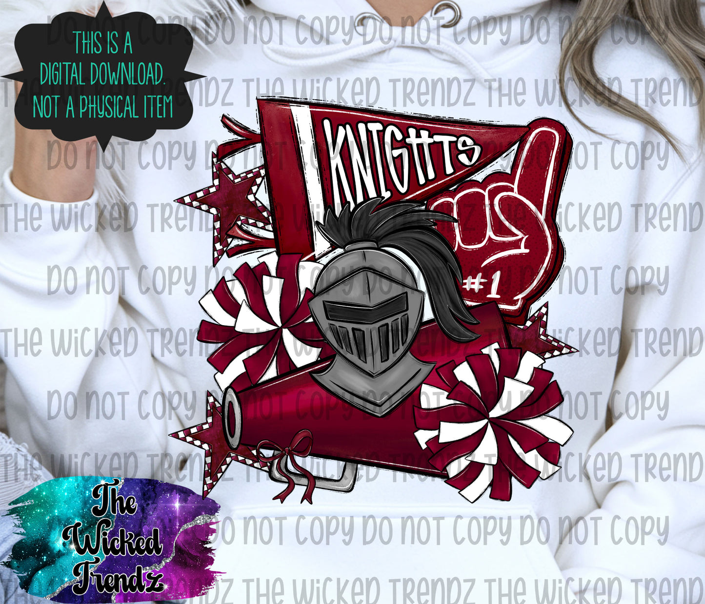 Knights Maroon Cheer Cheerleading Cheerleader Mascot Digital Design Spirit Shirt Design