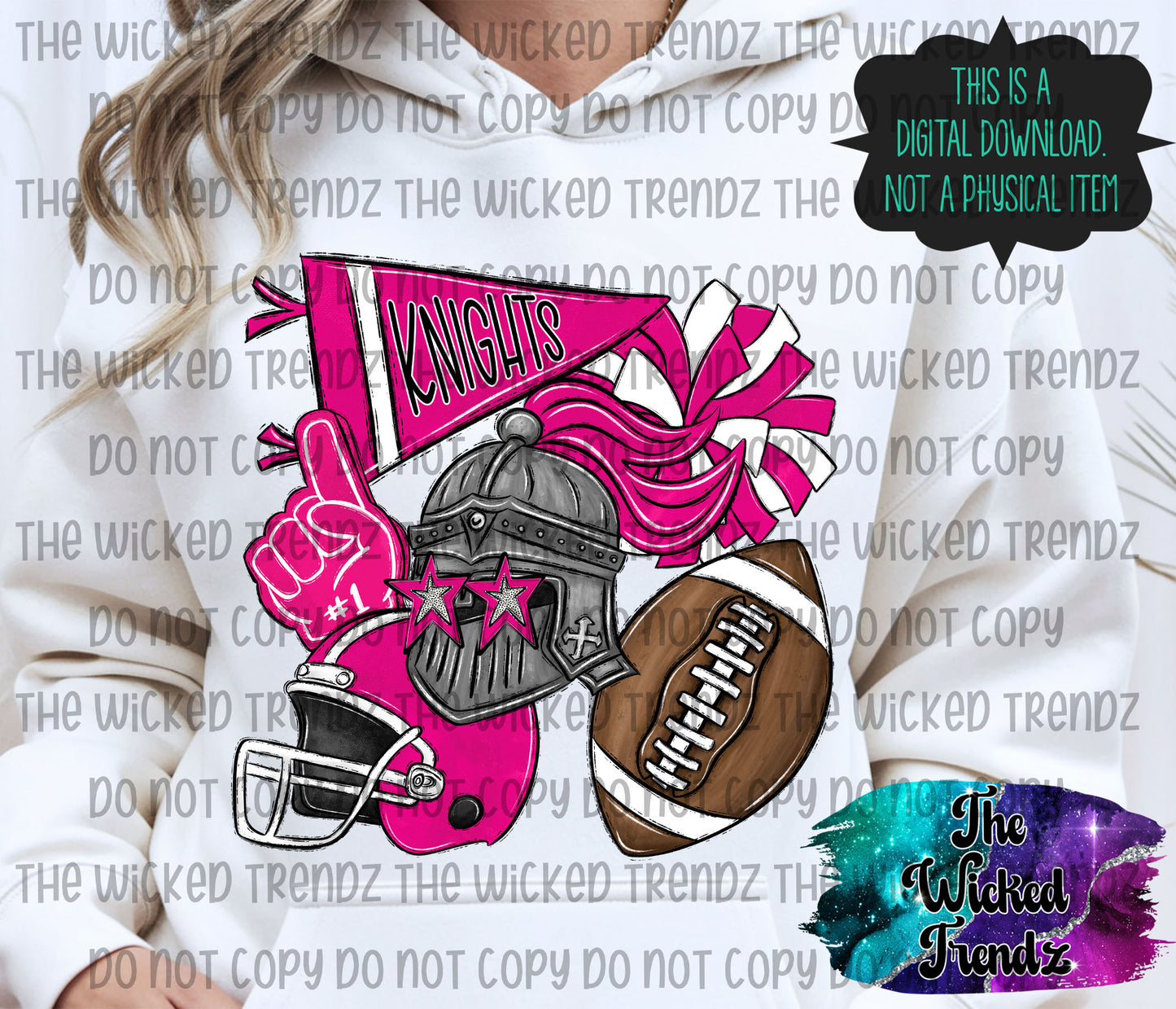 Knights Pink Out Football Cheer Mascot Digital Design October Awareness