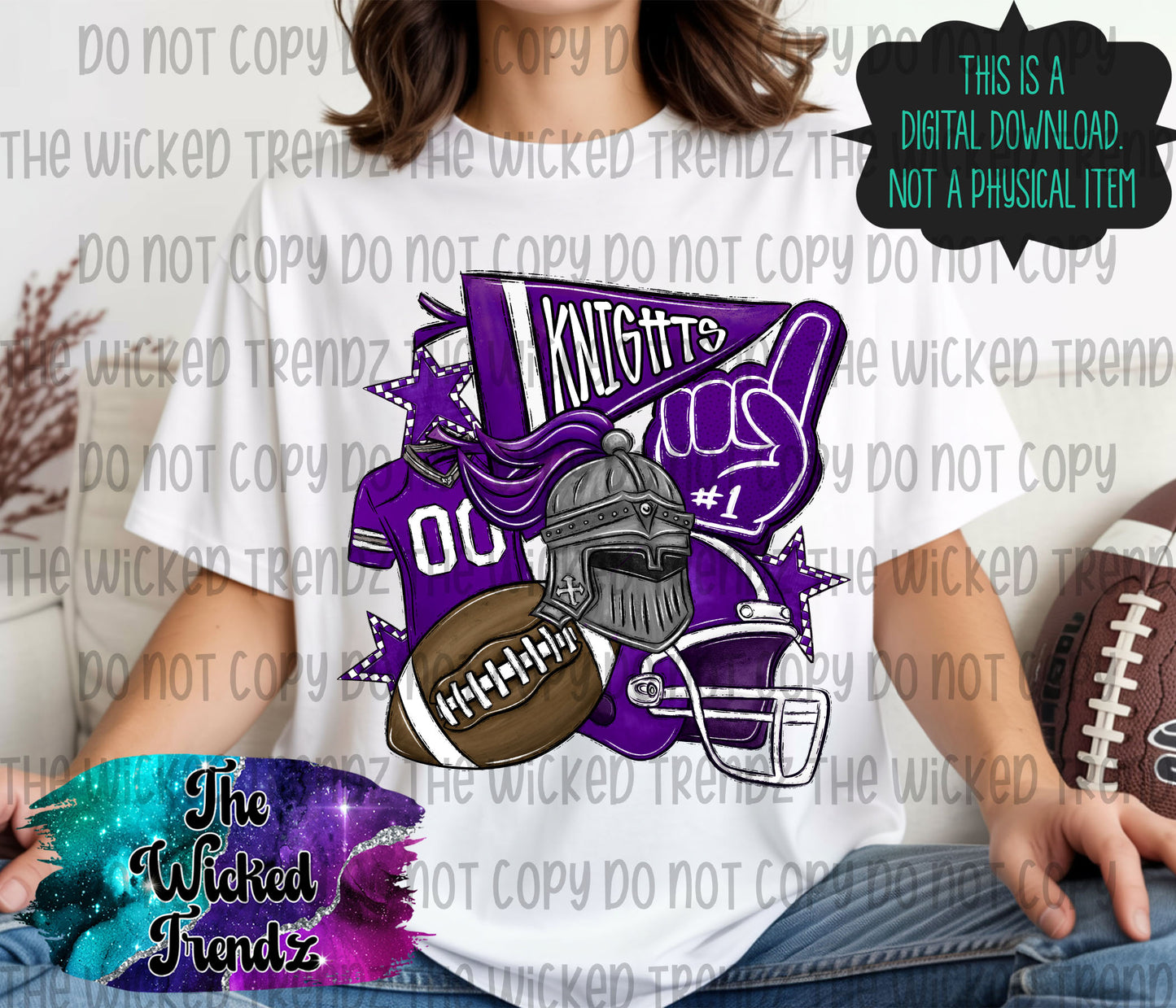 Knights Purple Football Mascot Digital Design
