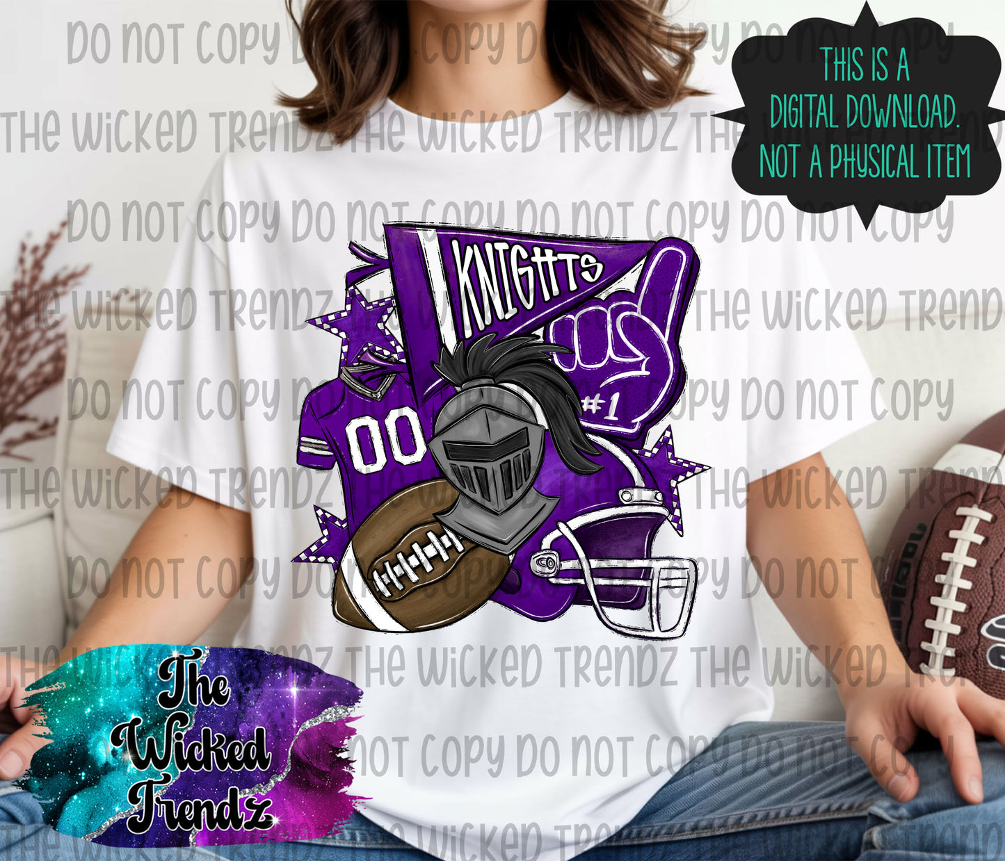 Knights Purple Football Mascot Digital Design