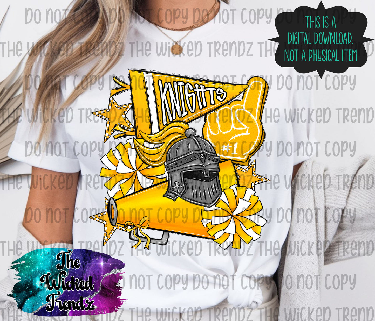 Knights Yellow Cheer Cheerleading Cheerleader Mascot Digital Design Spirit Shirt Design
