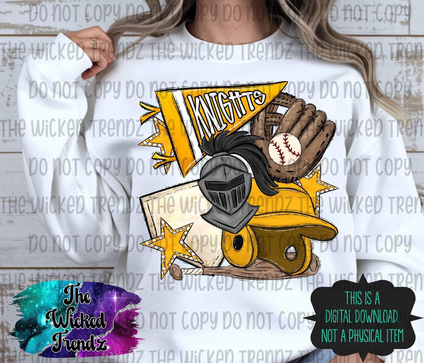 Knights Yellow Baseball Team Mascot Digital Design