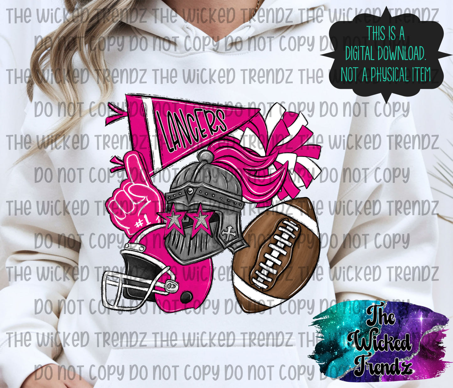 Lancers Pink Out Football Cheer Mascot Digital Design October Awareness