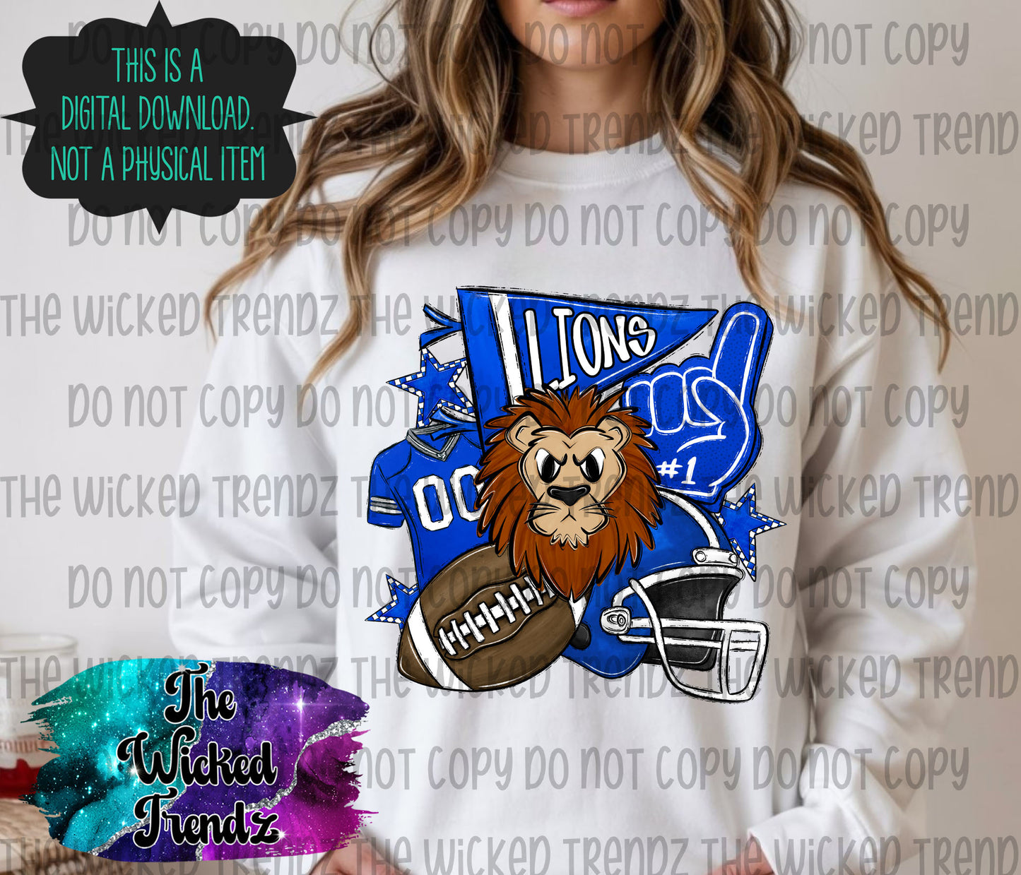 Lions Blue Football Mascot Digital Design