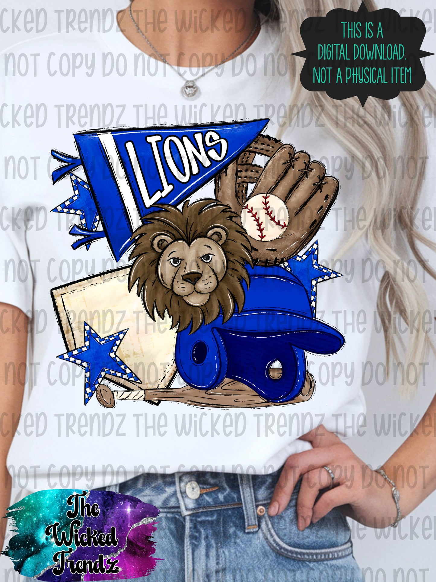 Lions Blue Baseball Team Mascot Digital Design