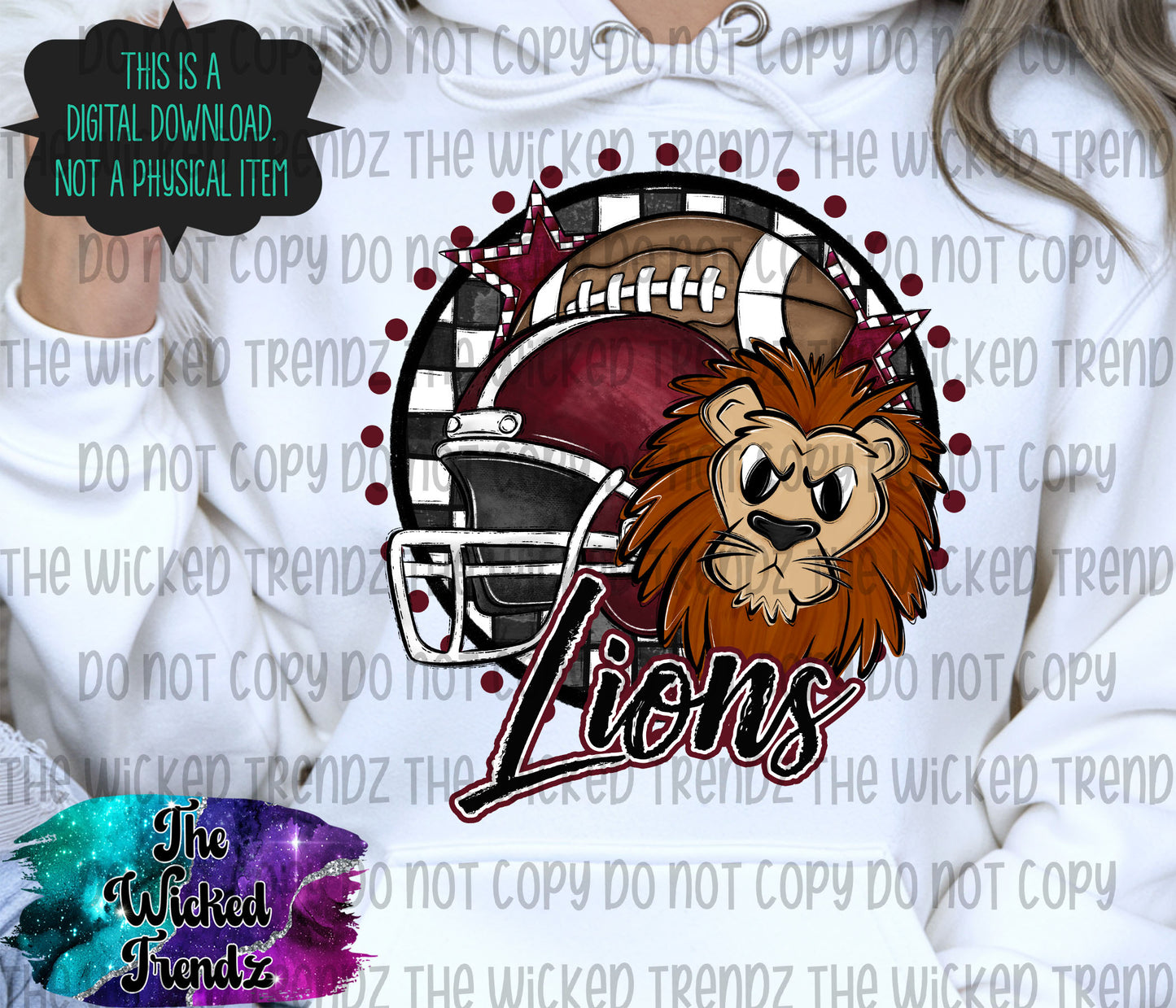 Lions Maroon Football Mascot Digital Design