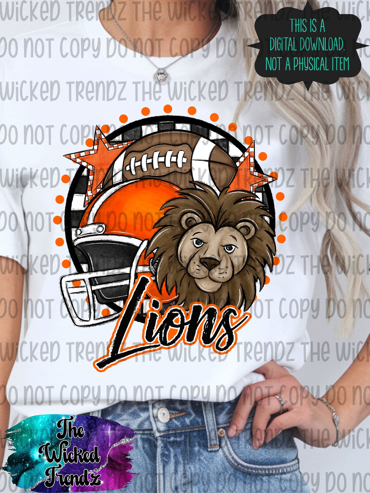 Lions Orange Football Mascot Digital Design